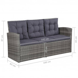 Set mobilier de grădină cu perne, 6 piese, gri, poliratan - Img 10