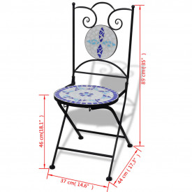 Set mobilier grădină bistro 60 cm mozaic 2 scaune, albastru/alb - Img 12