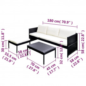 Set mobilier grădină din poliratan cu canapea cu 3 locuri negru - Img 7