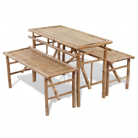 Set mobilier pentru picnic și bere, pliabil, 3 piese, bambus