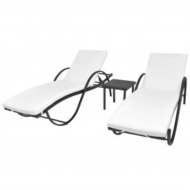 Set șezlong cu masă, 5 piese, poliratan, negru