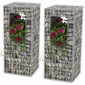 Stâlpi coș gabion/jardiniere din oțel, 2 buc., 50 x 50 x 120 cm
