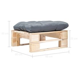 Taburet de grădină din paleți cu pernă gri, natural, lemn FSC - Img 2