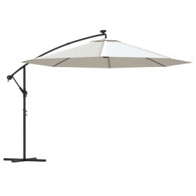 Umbrelă de consolă cu LED și stâlp de metal, nisipiu, 350 cm - Img 2