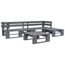 vidaXL 4 piese Set mobilier grădină din paleți, perne gri, lemn FSC - Img 3