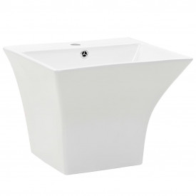 vidaXL Chiuvetă ceramică suspendată pe perete, alb, 500x450x410 mm - Img 2