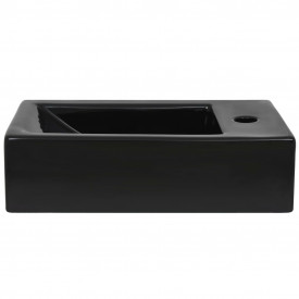 vidaXL Chiuvetă cu orificiu robinet, negru, 46x25,5x12, ceramică - Img 5