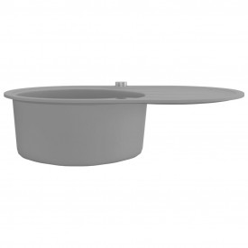 vidaXL Chiuvetă de bucătărie din granit, cu un bazin, oval Gri - Img 5