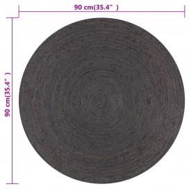 vidaXL Covor manual, gri închis, 90 cm, iută, rotund - Img 6