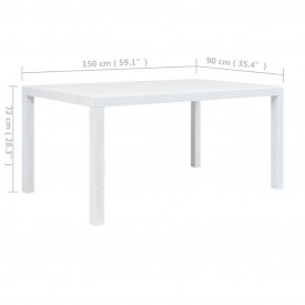 vidaXL Masă de grădină, alb, 150 x 90 x 72 cm, plastic, aspect ratan - Img 5