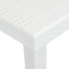 vidaXL Masă de grădină, albă, 220x90x72 cm, plastic, aspect ratan - Img 3