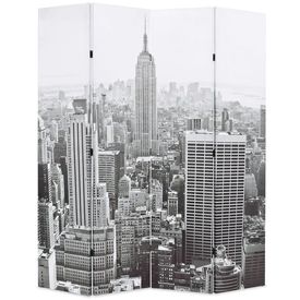 vidaXL Paravan cameră pliabil, 160x180 cm, New York pe zi, alb/negru - Img 1