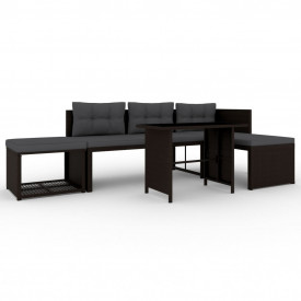 vidaXL Set mobilier de exterior, 10 piese, poliratan, maro și alb - Img 2