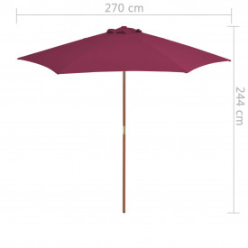 vidaXL Umbrelă de soare de exterior, stâlp lemn, roșu bordo, 270 cm - Img 6