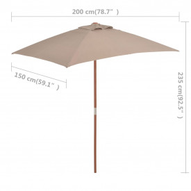 vidaXL Umbrelă de soare, exterior, stâlp lemn, 150x200 cm, gri taupe - Img 8