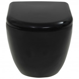 vidaXL Vas de toaletă cu montare pe perete, ceramică, negru - Img 6