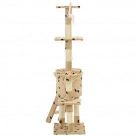Ansamblu pisici stâlpi funie sisal, 138 cm imprimeu lăbuțe, bej - Img 5