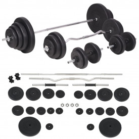 Bancă fitness cu raft greutăți, set haltere/gantere, 120 kg - Img 8