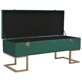 Banchetă cu un compartiment de depozitare verde 105 cm catifea - Img 2