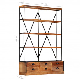 Bibliotecă 4 rafturi 6 sertare 122x36x181 cm lemn masiv mango - Img 8