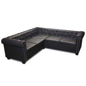 Canapea Chesterfield din piele artificială 5 locuri, maro - Img 2