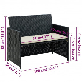 Canapea cu 2 locuri, poliratan, 100 x 56 x 85 cm, negru - Img 4