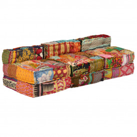 Canapea modulară cu 3 locuri, material textil, model petice - Img 11