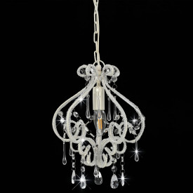 Candelabru cu mărgele, alb, rotund, E14 - Img 3