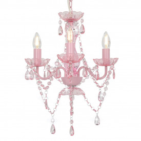 Candelabru cu mărgele, roz, rotund, 3 becuri E14
