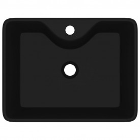 Chiuvetă de baie pătrată din ceramică cu gaură pentru robinet, negru - Img 4