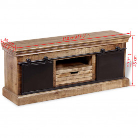 Comodă TV cu 2 uși glisante lemn de mango masiv 110x30x45 cm - Img 10