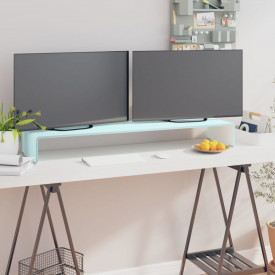 Comodă TV/Suport monitor din sticlă, 110 x 30 x 13 cm, alb - Img 1
