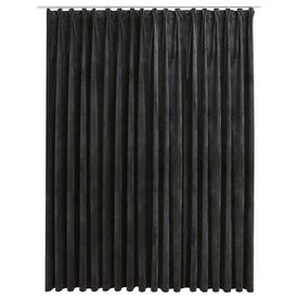 Draperie opacă cu cârlige, antracit, 290 x 245 cm, catifea