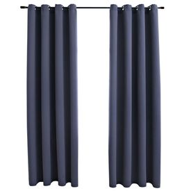 Draperii opace cu inele metalice, 2 buc, antracit, 140 x 175 cm