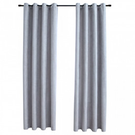 Draperii opace cu inele metalice, 2 buc., gri, 140 x 175 cm