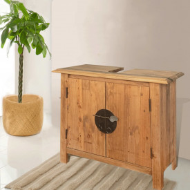 Dulap de chiuvetă baie, Lemn masiv de pin reciclat 70x32x63 cm - Img 11