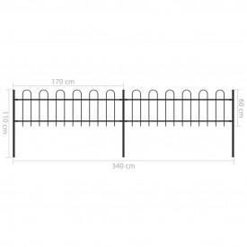 Gard de grădină cu vârf curbat, negru, 3,4 x 0,6 m, oțel - Img 5
