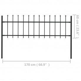 Gard de grădină cu vârf suliță, negru, 1,7 x 0,6 m, oțel - Img 5