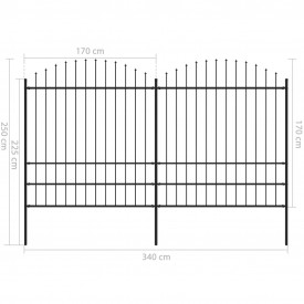 Gard de grădină cu vârf suliță, negru, (1,75-2)x3,4 m oțel - Img 5