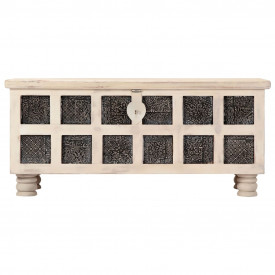 Ladă de depozitare, alb, 110x40x45 cm, lemn masiv de acacia - Img 4