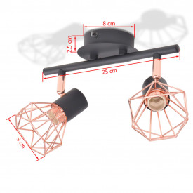 Lampă de plafon cu 2 spoturi E14, negru și bronz - Img 5