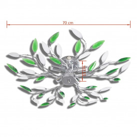 Lampă plafon cu frunze din cristal acrilic, alb cu verde, 5 becuri E14 - Img 4