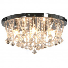 Lustră cu mărgele de cristal, argintiu, rotund, 4 becuri x G9 - Img 2