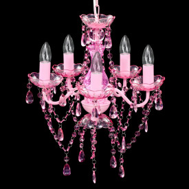 Lustră roz de cristal artificial cu 5 becuri - Img 3