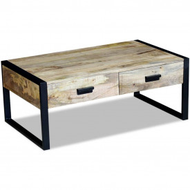 Masă cafea cu 2 sertare din lemn solid de mango, 100x60x40 cm - Img 5