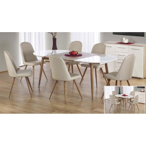 Masa living extensibila HM Edward, blat MDF, structura metalica, ovala, 6 persoane, 120-200x100x75 cm, alb stejar - Img 3