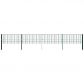 Panou de gard cu stâlpi, verde, 6,8 x 0,8 m, fier