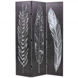 Paravan cameră pliabil, negru&amp;alb, 120 x 170 cm, imprimeu pene