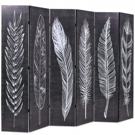 Paravan cameră pliabil, negru&amp;alb, 228 x 170 cm, imprimeu pene - Img 2