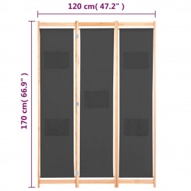 Paravan de cameră cu 3 panouri, gri, 120x170x4 cm, textil - Img 8